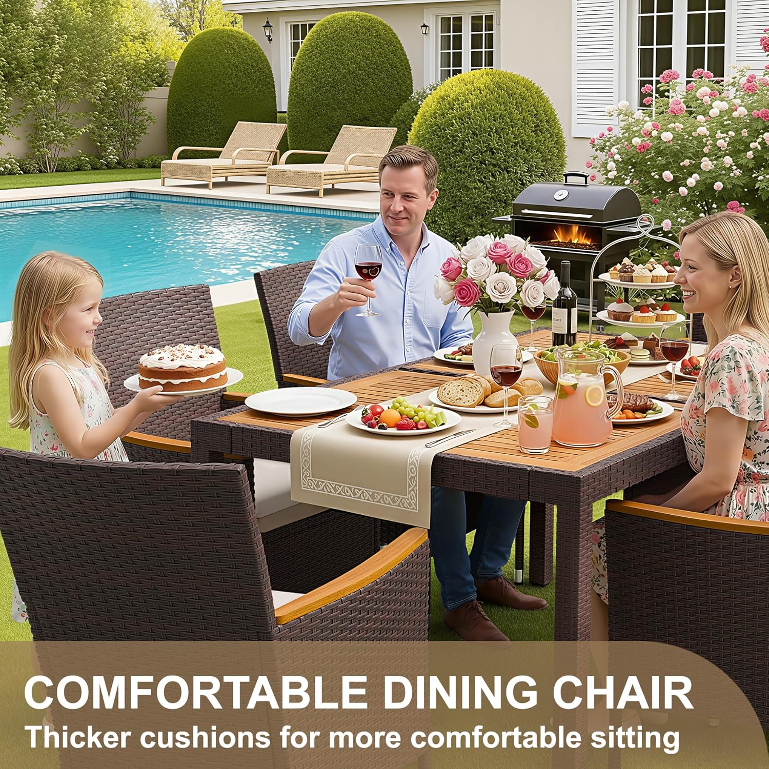 Set Meja Makan Teras 7 Buah, M - Outdoor Furniture On Sale ulasan dan harga