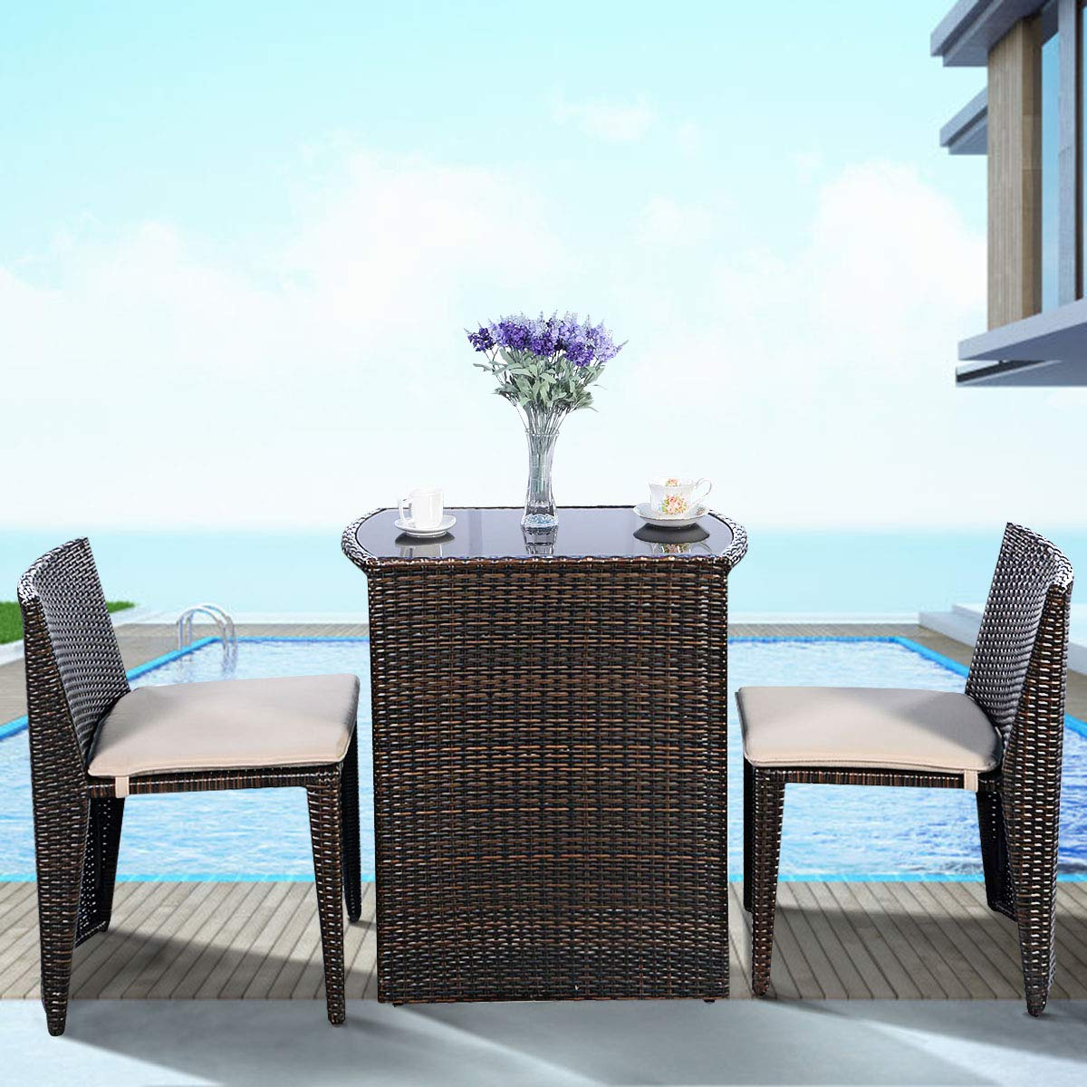 3 PCS Set Meja Kursi Rotan Lua - Outdoor Furniture On Sale ulasan dan harga