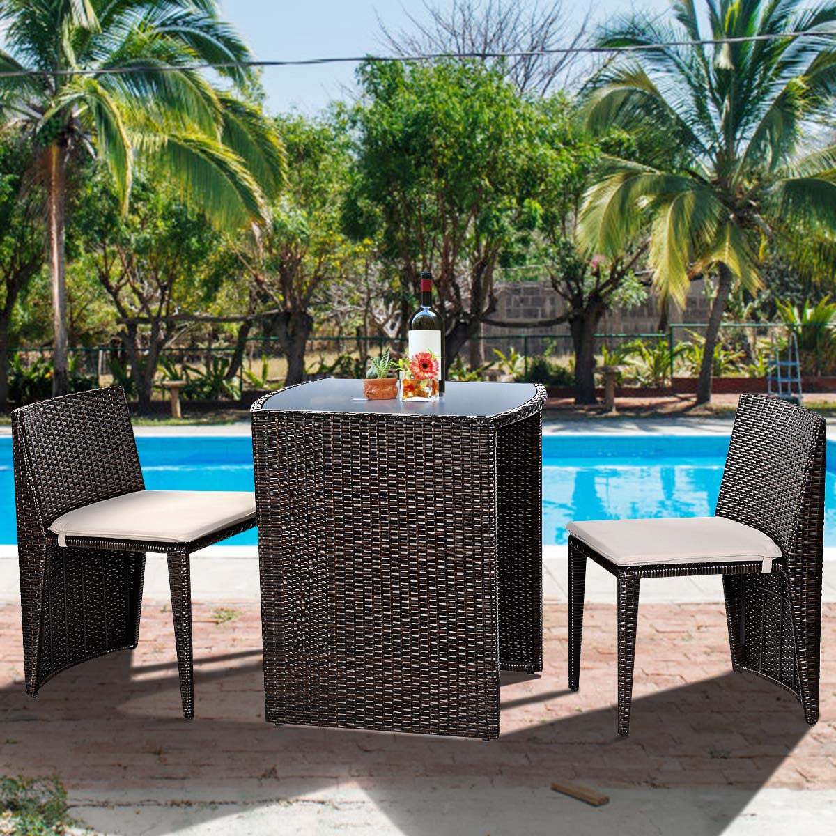 3 PCS Set Meja Kursi Rotan Lua - Outdoor Furniture On Sale ulasan dan harga