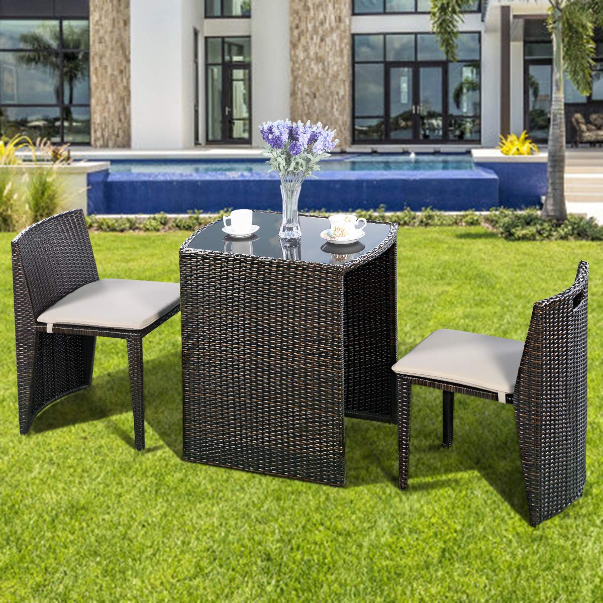 3 PCS Set Meja Kursi Rotan Lua - Outdoor Furniture On Sale ulasan dan harga